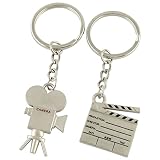Argent Tone 2 pcs film Clipboard Caméra Porte-clés Bague