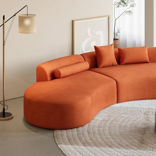 Image of Modern Velvet Living Room Interior Curved Style chesterfiled Sofa Lounger 2-Pieces Sofa with Included Pillows (Rust Brown)