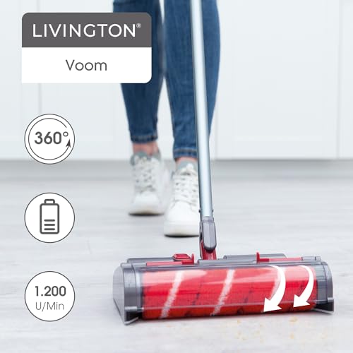 Livington Voom - Turbo Akku-Besen - elektrischer Akkubesen kabellos - Akku Kehrer mit selbstreinigender Bürstenrolle - Elektrobesen für Hartböden, Teppiche & Fliesen - für eine gründliche Reinigung
