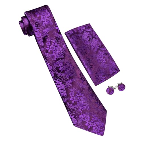 Image of Barry.Wang Men Tie Set Floral Paisley Silk Necktie Pocket Square Cufflinks Formal Wedding Party Business