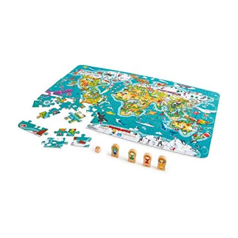 Puzzle y juego de mesa Hape E1626 2 en 1 con mapa del mundo Cover