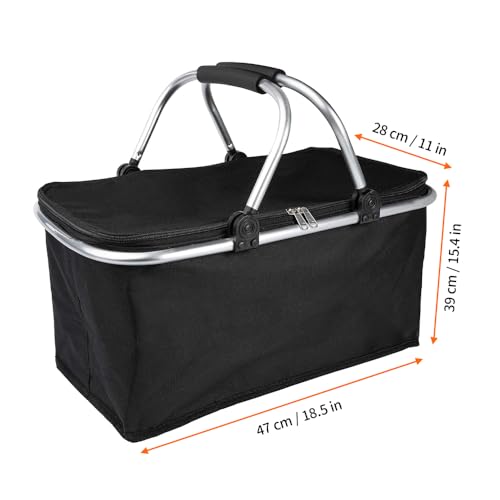 KBIBCK Einkaufskorb Kühltasche, 30L Kühlkorb Faltbar, Picknickkorb Groß, Leicht klappbar & kompakt, Mit Griff Lunchtasche Thermo Tasche für Büro Camping Picknick Reisen Einkaufen (Schwarz)
