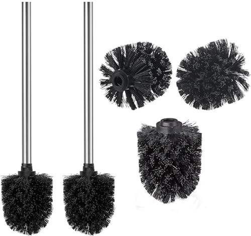 WAVEWO Lot de 2 brosses de Toilette, 3 têtes de Brosse de Rechange, Longues poignées en Acier Inoxydable, Brosse WC diamètre 7 cm, Convient pour Salle de...