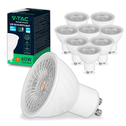 V-TAC 10x Lampadine LED GU10 6W (Equivalenti a 60W) - Chip SAMSUNG - 445 Lumen - Alta Luminosità - Faretto Led GU10 per Massima Efficienza e Risparmio Energetico - Lampadina Luce Naturale 4000K