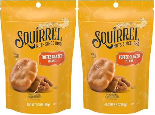 Image of Squirrel Brand Toffee Glazed Pecans, 3.5 Ounces, Resealable Bag, Gluten Free, Kosher, Snacks for Adults and Kids (Pack of 2)