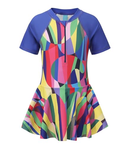 Image of Girls One Piece Swimsuits Short Sleeve Swim Dress for Girls Hawaiian Skirted Bathing Suit Summer Swimwear 3-16 Years