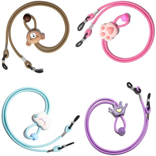 COYUN 4 Piezas Correa Gafas niños, Cordón de Cubierta de Cara Ajustable, Cuerda de Cuello Colgante de Oreja con Pequeña Decoración, Cadena de Gafas de Cuerda para Niña Nino (Ajustable)