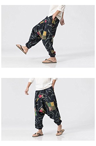 Banana Bucket Men's Casual Cotton Linen Pants Loose Harem Capri Trousers3
