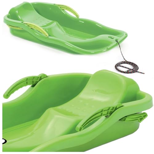 Deslizador de nieve Porutscher trineo de nieve para niños plástico trineo infantil Bob trineo trineo deslizador de nieve con cuerda de tracción y freno (Verde)