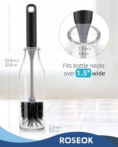 Image of ROSEOK Bottle Brush, Water Bottle Brush, Flexible Bottle Brush, Cup Cleaner | For Cleaning Glass, Sports Bottle, Coffee Mug, Cup Cleaner, Black, 2 Pack