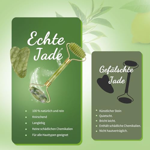 Jade Roller Gesicht Vitamin C Serum und Guasha Stein Massage Set, Natural Gesichtsroller, Glättendes Serum, Massage Roller für geschwollene Augen, Hautstraffung, Jawline, feine Linien
