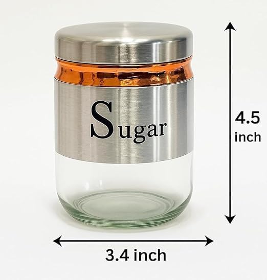 Image of 350ml Canister Set of 3 | Premium Glass Jars with Stainless Steel Lids | Airtight Kitchen Storage Containers for Tea, Coffee, Sugar | Transparent Spices Masala Organizer