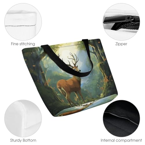 Tote Bag for Women Deer Forest Printed Large Women Casual Shoulder Bag Reusable Shopping Handbag Grocery Bags for Work Travel3