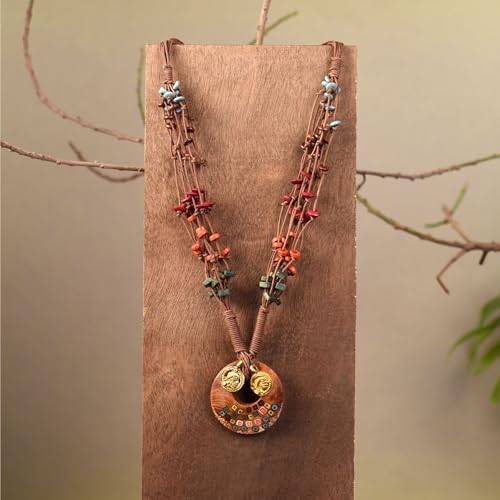 Image of AAKRITI ART CREATIONS Boho & Tribal Handcrafted Necklace Collection | Jute, Wooden & Brass Pendant Designs | Ethnic Collar, Loop & Statement Jewelry for Women | Artisan Festival & Everyday Wear