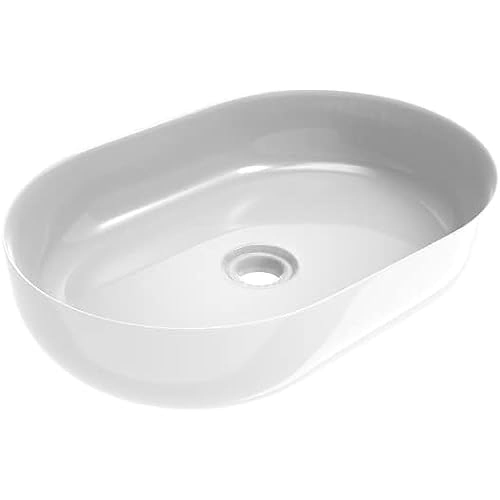 ERCOS Lavabo D'appoggio Ovale In Ceramica, Lavabo Bagno Colore Bianco Lucido , Senza Troppopieno, Dimensioni 600x416 mm