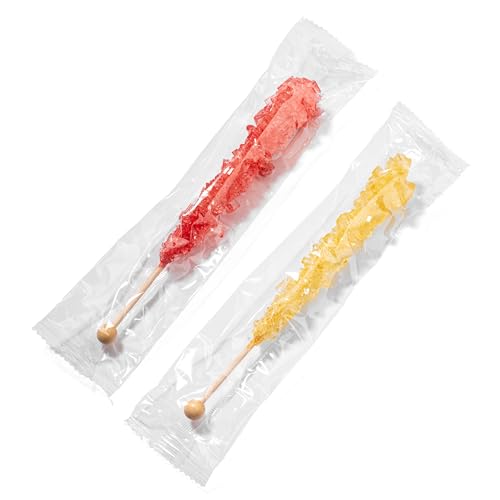Gold and Red Rock Candy Sugar Sticks - 12 Individually Wrapped Gold and Red Candy - Original Sugar & Strawberry Flavored