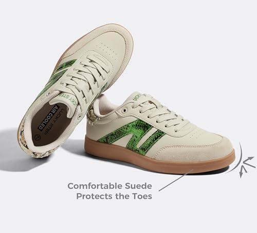 Image of LUCKY STEP Women Retro Gum Sole Fashion Sneakers | Genuine Leather Classic Tennis Skate Walking Shoes Anti Slip Trainers