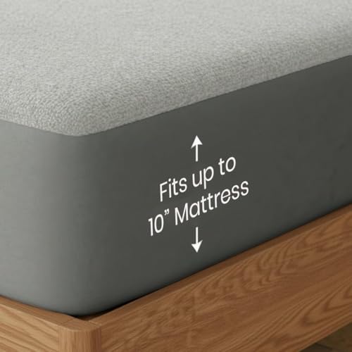Image of Livspace 100% Waterproof Premium Cotton Feel Ultra Soft Mattress Protector Single Bed | 78 inch x 36 inch | Noiseless, Breathable & Hypoallergenic Bed Protector, Fits Upto 10 inch - Bello Cosy Canopy (Grey)