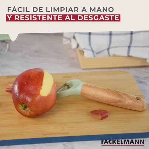 Miniatura 6 de Fackelmann Ocean Pelador De Verdura Y Fruta, Pelador En Y, Acero Inoxidable Y Mango De Madera Antideslizante Con Certificado Fsc, Agarre Cómodo Y Firme, 17 Cm, Color Verde Agua, 1 Ud