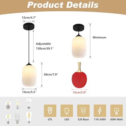 KCO Farmhouse Black Small 5.5” Ribbed Cylinder White Glass Pendant Light by KCO - Used condition - CA$92.08