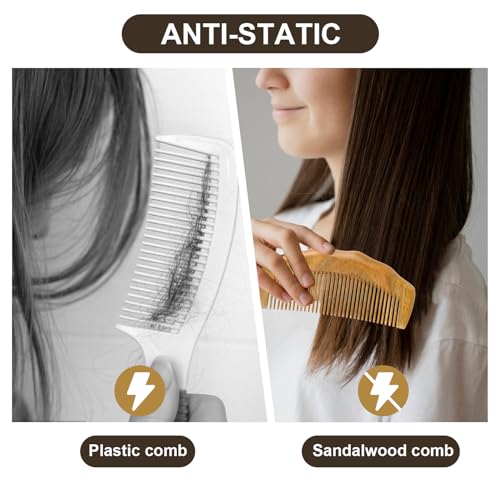 Wooden Comb for Women, Handmade Natural Green Sandalwood Fine Tooth Comb Anti-Static Dandruff Comb Portable Detangling Comb Pocket Size Travel Hair Comb for Curls Wet Hair, Beard Comb for Men - 1 Pack