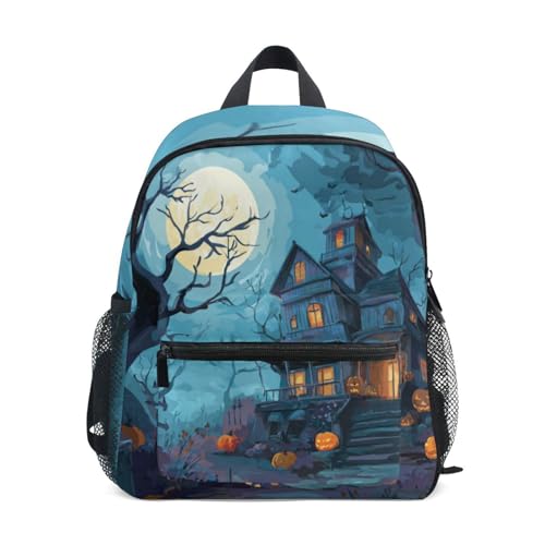 Halloween Haunted House Preschool Backpack Pumpkin Dark School Backpack Daycare Bookbag for Kids 3-8