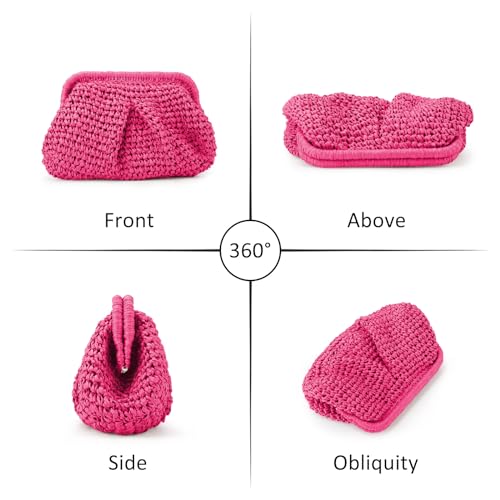 امبرير شنطة كلاتش من القش للنساء حقيبة دامبلينغ سحابة من القش شنطة كروس بودي كتف حقيبة يد صيفية للشاطئ حقيبة منسوجة