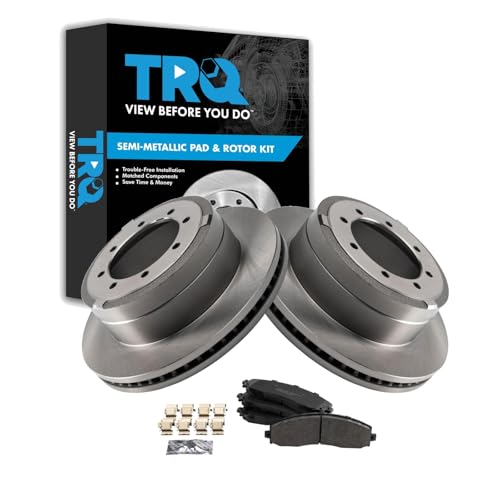 Image of TRQ Rear Brake Pad & Rotor Kit Semi-Metallic Compatible with 2013-2019 Ford F-350 Super Duty 2013-2016 F-450 Super Duty