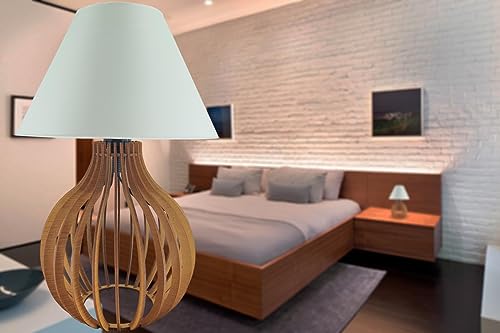 Kit 2 Abajures Bivolt De Madeira Rústico Moderno Para Quarto (Marrom)