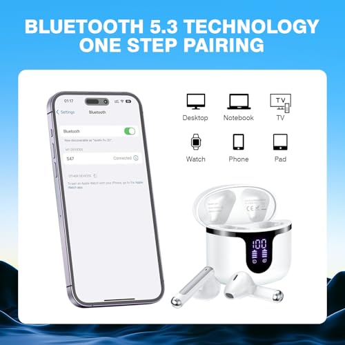 Image of Bluetooth Earbuds,Mini Wireless 5.3 HiFi Stereo,40H Playtime Wireless Ear Phones with ENC Mics,Touch Control,Type-C Charging,Dual LED Display,in Ear for Gym