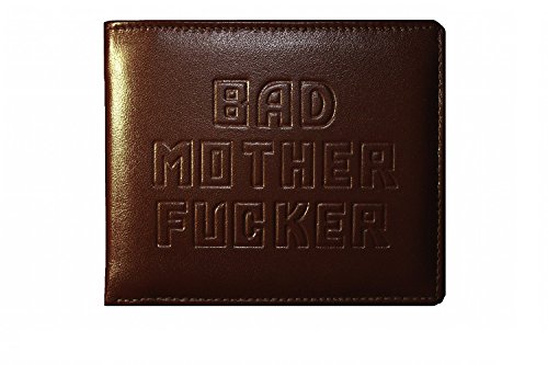 Bad Mother Fucker Billetera/Cartera de Cuero marrón Oscuro - Brown Embossed 100% Leather Wallet