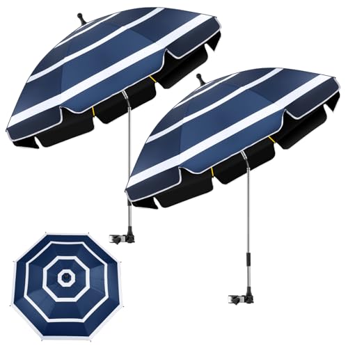 2-Pack 48.8" Chair Umbrella with Clamp, UPF50+ Sun Protection,360° Swivel Portable Clip-On Sun Shade for Beach Chair,Camping,Stroller,Wheelchair Hands-Free Shade,10-15% Extra Shade with Ruffle Edge by QTREE intelligence - Used condition - US$44.22