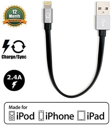 CreatePros MFi Certified Short Lightning to USB Cable with Aluminum Connectors Compatible with iPhone, iPad and iPod - 7.5 Inches (19 Centimeters) - Space Gray/Black