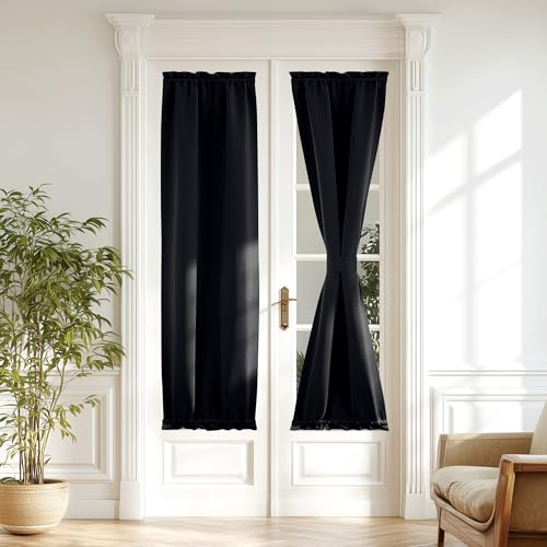 NICETOWN Black Blackout Door Curtain Thermal Insulated Privacy Curtain