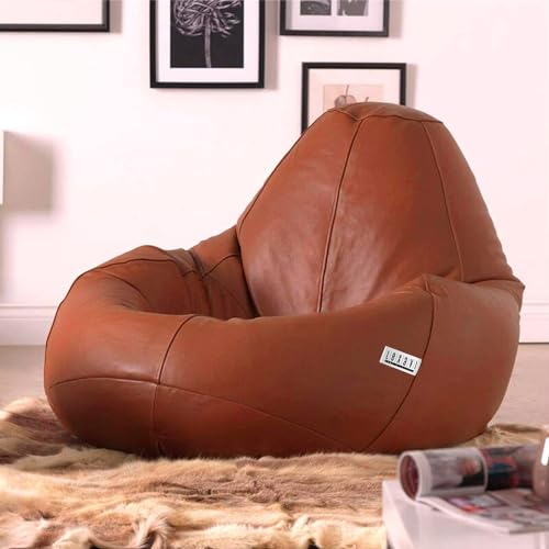 Image of LEXAVI Brand - XXXXXXL Jumbo Bean Bag Chair with Footrest Premium Imported Soft Faux Leather, Extra Comfortable and Big Size to Other Bean Bags Without Beans (Cover Only) I Color- (6XL-Dark-Tan)