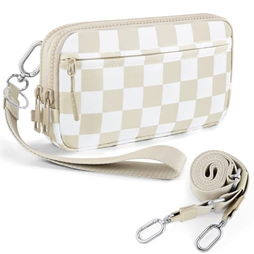 Checkered WristleWallets for Women, RFID Wallet Crossbody with 4 Zippers, Credit Card Holder Cell Phone Organizer