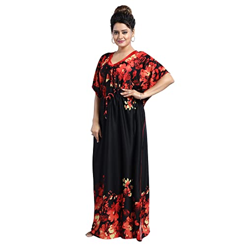 Image of Women's- Kaftan /Nighty /Maxi /Gown /Nightdress /Nightwear Serena Fabric- V-Neck Floral Print