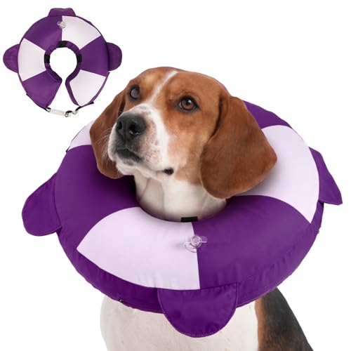 Image of Inflatable Recovery Dog Collar -Lightweight Adjustable,Protective Donut Cone After Surgery for Wound Healing,Prevent from Biting or Scratching,Waterproof & Easy to Clean (Purple,L)