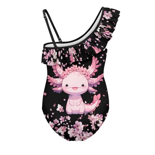 Image of Ladybug Swimsuits for Girls 5-14 One Piece Bathing Suit Kids One Ruffle Shoulder Beach Sport Swimwear