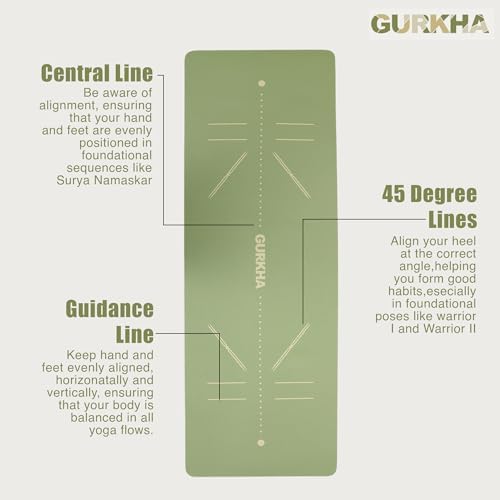 Image of GURKHA 8mm AlignFlow TPE Alignment Yoga Mat + Carry Bag | Extra-Cushioned Non-Slip Performance Mat for Yoga, Pilates, HIIT & Home Workouts | Durable Fitness Mat for Men Women - Deep Forest | 6X2 ft