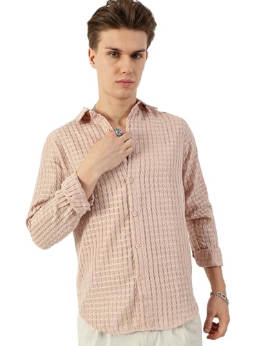 Image of Thomas Scott Men's | Solid | Textured Fabric | Full Sleeve | Slim Fit | Polyester-Blend | Spread Collar | Casual Shirt