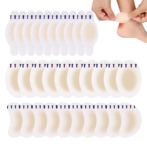 JUGUTA Tiritas, 30 Piezas, Apósitos Impermeables Para Ampollas, Prevención En Pies, Dedos Y Talones, Color Beige, Formas: Reloj 6.9X2.8Cm, Ovalo 5.5X3.7Cm, Media Luna 6.2X4.2Cm
