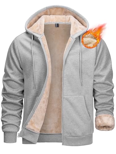 MAGCOMSEN Men's Zip Up Hoodie Sherpa Lined Hooded Sweatshirt Winter Heavyweight Hoodies Warm Thick Fleece Jacket