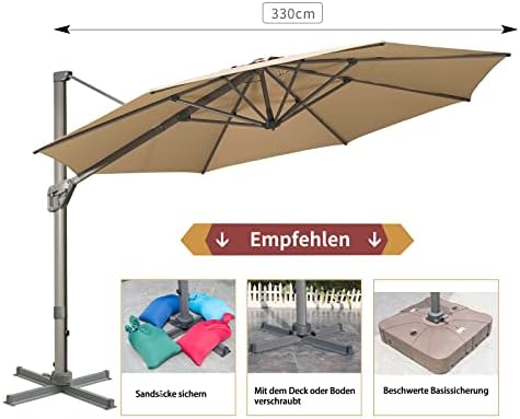LKINBO Sonnenschirm 330cm Rund Terrassenschirm,Windsicherung Drehbar ...
