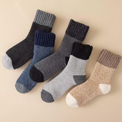 Mens Heavy Thick Wool Socks - Soft Warm Comfort Winter Crew Socks (Pack of 3/5),Multicolor,One Size 7-124