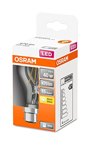 OSRAM LED Star Clear Filament LED lamp, B22d Base, Warm White (2700K), Bulb Shape, Replaces Conventional 40W Bulbs, 6-Pack