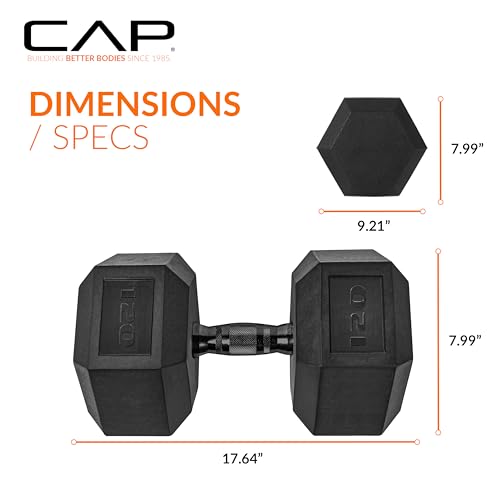 Image of CAP Rubber Coated Dumbbell Weights, Free Weights for Home Gym Strength Training, Anti-Roll Hex Dumbbells with Black, Chrome & Comfort Grip Handles, Singles