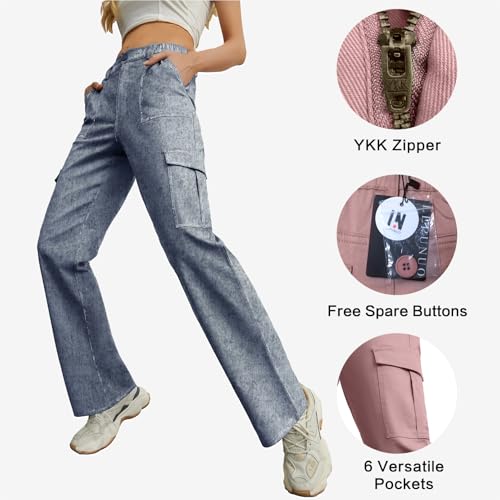 Image of Lepunuo Cargo Pants for Women High Waisted Casual Pants Baggy Stretchy Wide Leg Y2K Streetwear with 6 Pockets