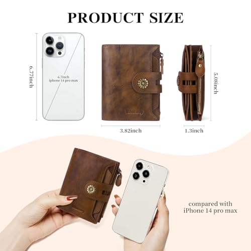 Wallet Women,RFID Blocking Leather Womens Wallet Bifold Compact Card Holder Small Wallet for Women with Removable ID Window Darkbrown4