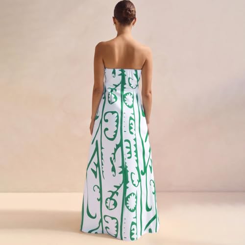 Image of Zwirelz Women Strapless Maxi Dress Boho Floral Print Flowy Long Tube Dress Off Shoulder Loose Beach Sundress